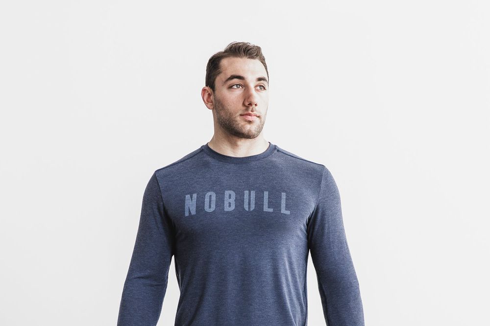 NOBULL Men's Long Sleeve Tee - Navy - Ireland (7204ZVLYF)